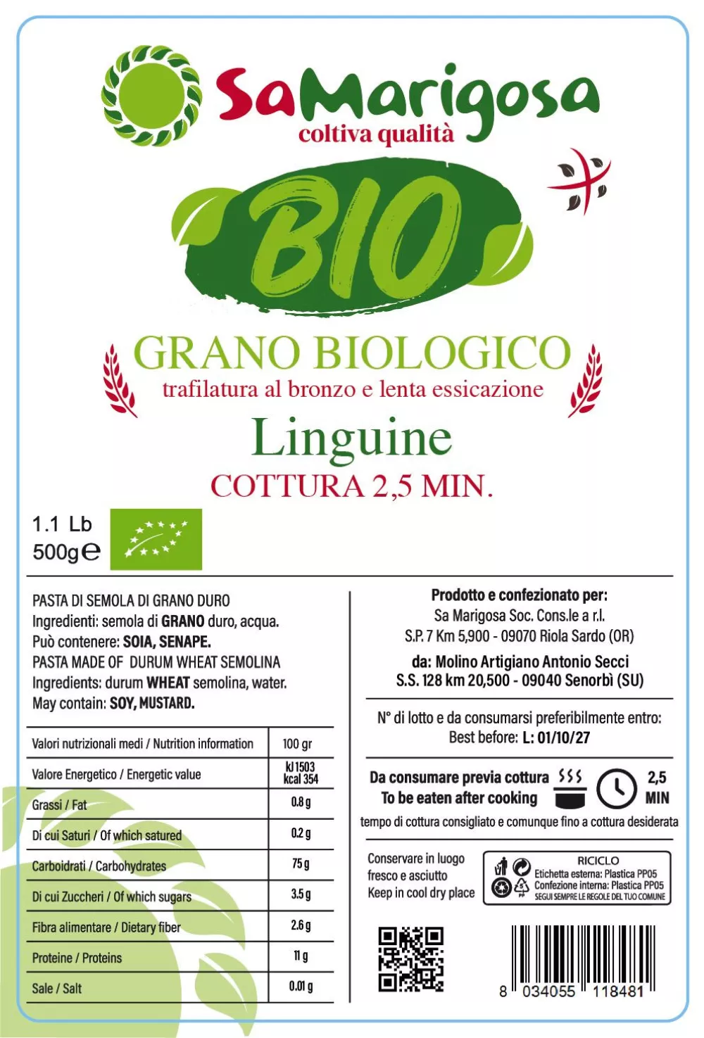 Ekologiški linguine makaronai Sa Marigosa, 500 g